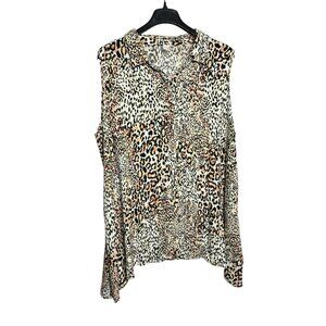 Cupio Curvy Womens Button Front Tunic Blouse Size 3X Leopard Print Sleeveless